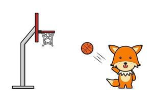 süßer Fuchs, der Basketball-Cartoon-Symbol-Vektor-Illustration spielt vektor