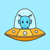 Süßer Alien, der mit UFO-Cartoon-Vektor-Symbol-Illustration fliegt vektor