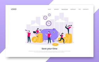 Zeit ist Geld. Sparen Sie Zeit Business Landing Page Konzept flache Vektorgrafiken vektor