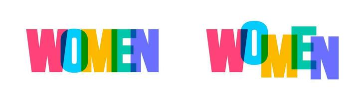 Frauen bunt Beschriftung Text Schriftart Typografie Vektor Banner Design Vorlage. bunt Botschaft und bunt groß Briefe.