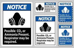 Hinweis PSA-Schild möglich CO2 oder Ammoniak vorhanden, Atemschutz kann erforderlich sein vektor