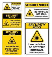 säkerhetsmeddelande laserstrålning, stirra inte in i strålen, klass 2 laserproduktskylt på vit bakgrund vektor