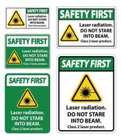 säkerhet första laserstrålning, stirra inte in i strålen, klass 2 laserproduktskylt på vit bakgrund vektor