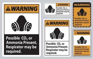 Warnhinweis PSA-Zeichen möglich CO2 oder Ammoniak vorhanden, Atemschutzgerät kann erforderlich sein vektor