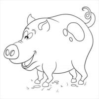 Tiercharakter lustiges Schwein im Linienstil Malbuch vektor
