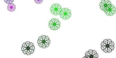 ljusrosa, gröna vektor doodle mönster med blommor.