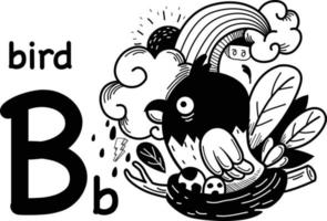 handritad. alfabetet bokstaven b-fågel illustration, vektor