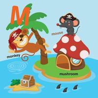 Abbildung isoliert Alphabet Buchstaben m-monkey,mushroom,mouse.vector vektor