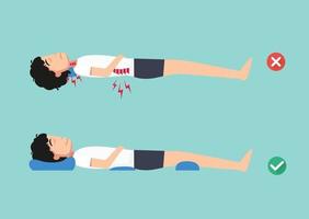 orthopädische Kissen, für einen angenehmen Schlaf und eine gesunde Haltung, beste und schlechteste Positionen zum Schlafen, Illustration, Vektor