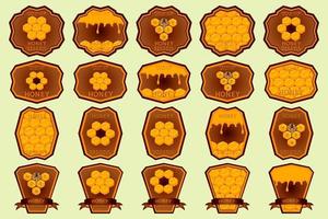 Illustration zum Thema für großes Set-Etikett von zuckerhaltigem Honig in Honigwaben vektor