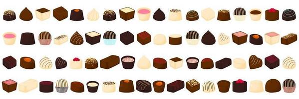 illustration på tema vacker stor uppsättning söt choklad godis bonbon vektor