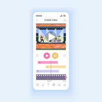 Bearbeiten von Videodateien für die Vektorvorlage für die Social Media-Smartphone-Schnittstelle. Layout der mobilen App-Seite. Hinzufügen von Effekten, Musik und Text zum Clip-Bildschirm. flache ui für die anwendung. Telefondisplay vektor