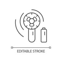 mini rese fläkt linjär ikon. bärbara bekvämligheter för komfort under sommarsemester. tunn linje anpassningsbar illustration. kontursymbol. vektor isolerade konturteckning. redigerbar stroke