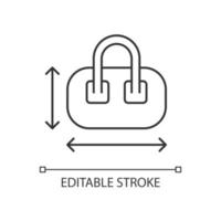 Lineares Symbol für Handgepäckgröße. Messen des Gepäcks für Flugpassagier. tragbare Annehmlichkeiten. dünne Linie anpassbare Illustration. Kontursymbol. Vektor isolierte Umrisszeichnung. bearbeitbarer Strich