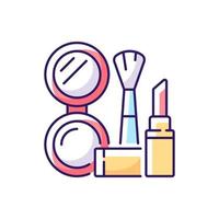 Make-up-RGB-Farbsymbol. Kosmetikprodukte. weibliche Hautpflege. Lippenstift und Puder-Set. Bürste für Frauen. isolierte Vektor-Illustration. Alltag und Lifestyle einfache gefüllte Strichzeichnung vektor