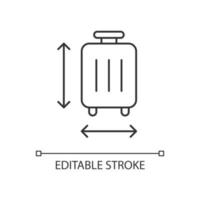 Lineares Symbol für Gepäckgröße. Vermessen von Gepäck für die Flughafenregulierung. Koffercheck für Flug. dünne Linie anpassbare Illustration. Kontursymbol. Vektor isolierte Umrisszeichnung. bearbeitbarer Strich