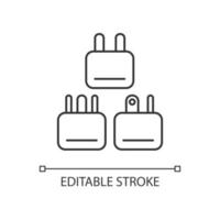 reseadapter linjär ikon. universalkontakt för flygplanspassagerare. bärbara bekvämligheter. tunn linje anpassningsbar illustration. kontursymbol. vektor isolerade konturteckning. redigerbar stroke