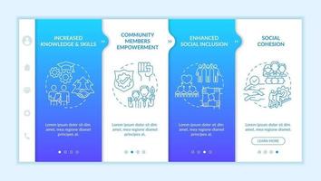 Vorteile der Onboarding-Vektorvorlage für die Entwicklung sozialer Einheiten. Responsive mobile Website mit Symbolen. Webseiten-Walkthrough-Bildschirme in 4 Schritten. Farbkonzept sozialer Zusammenhalt mit linearen Illustrationen illustration vektor