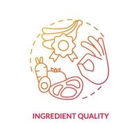 ingrediens kvalitet koncept ikon. äta ekologiska livsmedel. förbereda måltid från naturliga produkter. hälsosamt liv abstrakt idé tunn linje illustration. vektor isolerad kontur färg ritning