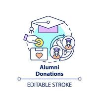 alumn donationer koncept ikon. fundraising överklagande abstrakt idé tunn linje illustration. stödja högskolor och universitet. ytterligare intäkter. vektor isolerad kontur färg ritning. redigerbar stroke