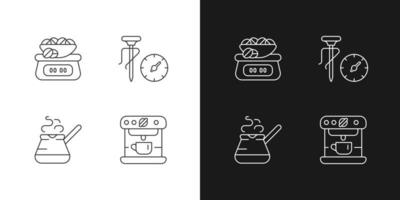 apparat för kaffebearbetning linjära ikoner för mörkt och ljust läge. vägningsvåg för bönor. anpassningsbara tunna linjesymboler. isolerade vektor konturer illustrationer. redigerbar stroke