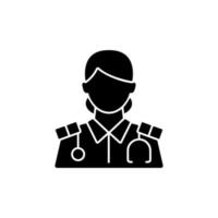 Kreuzfahrtschiffkrankenschwester schwarzes Glyphensymbol. professionelle medizinische Hilfe für Kunden. Gesundheitsvorsorge während der Reise. Behandlungsplan für Passagiere. Silhouette-Symbol auf Leerzeichen. isolierte Vektorgrafik vektor