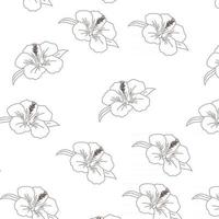Linie Kunst tropische Hibiskusblüten nahtlose Muster vektor