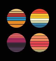Sammlung von Retro-Sonnenuntergängen im Stil der 80-90er Jahre. abstrakter Hintergrund mit einem sonnigen Farbverlauf. helle Farben. Designvorlage für Logo, Symbole, Banner, Drucke. vektor