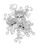 Vektor-Schwarz-Weiß-Darstellung von Karnevalsmasken mit Bändern auf weißem Hintergrund vektor