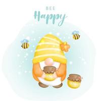 Biene glücklich mit süßem Gnom und Bienen, digitale Farbvektorillustration. vektor