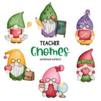 digitale Malerei Aquarell Lehrer Gnome Elemente, zurück zur Schule Gnome vektor