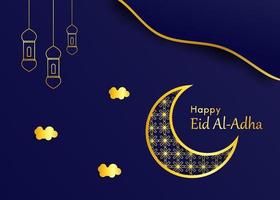 eid al adha hintergrund mit goldenem mond vektor