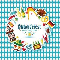 platt design vektorillustration med oktoberfest firande symboler. oktoberfest firande design med bayersk hatt och höst och Tyskland symboler. vektor