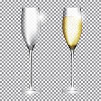 glas champagne fullt och tomt på transparent bakgrundsvektorillustration vektor