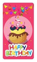 Grattis på födelsedagen kort baner bakgrund med tårta och flaggor. vektor illustration