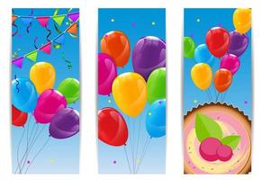 färg glatt födelsedag ballonger och tårta banner bakgrund vektorillustration vektor