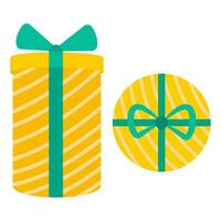 farbig Geschenk Box mit Schleife. Gelb Urlaub Geschenk Kasten. Weihnachten oder Neu Jahr Vektor Illustration.