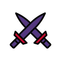 Schwert Symbol farbig Gliederung rot lila Farbe Militär- Symbol perfekt. vektor