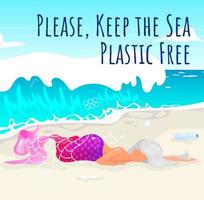 Halten Sie Meerplastik frei von Social-Media-Post-Modellen. tote Meerjungfrau am Strand. Web-Banner-Design-Vorlage für Werbung. Social-Media-Booster, Inhaltslayout. Werbeplakat, Printanzeigen mit flachen Illustrationen vektor