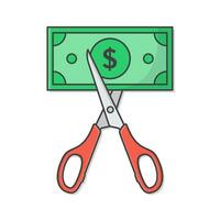 sax skärande pengar vektor ikon illustration. pris eller kosta skära platt ikon