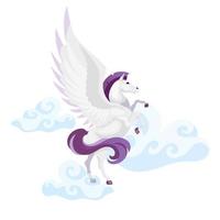 Pegasus-flache Vektorillustration. Fabelwesen fliegen in der Luft. fantastisches Tier im Himmel. griechische Mythologie. Freiheitssymbol. Pferd mit Flügeln isolierte Zeichentrickfigur auf weißem Hintergrund vektor