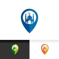 Moschee-Zeichen-Symbol Vektor-Illustration-Design-Vorlage isoliert auf Pin-Standort-Icon-Design vektor