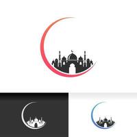 Moschee Symbol Silhouette Logo Vektor Design isoliert auf Halbmond Abbildung