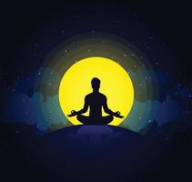 Mann meditieren dunkelschwarzer abstrakter Hintergrund, Yoga. Strahl. Strahl. buddhistische hindu-meditation. vektor