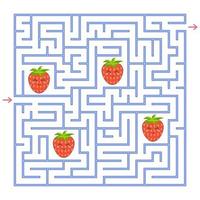 ein blaues quadratisches Labyrinth. Sammle alle Erdbeeren und finde einen Weg aus dem Labyrinth. ein interessantes Spiel für Kinder. einfache flache vektorillustration. vektor
