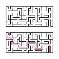 rechteckiges Labyrinth mit schwarzem Strich. ein Spiel für Kinder. einfache flache Vektorillustration lokalisiert auf weißem Hintergrund. mit der Antwort. vektor