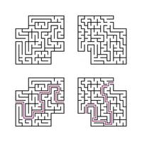 en uppsättning svart fyrkantiga labyrinter för barn. enkel platt vektorillustration isolerad på vit bakgrund. med svaret. med en plats för dina bilder. vektor