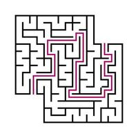 schwarzes quadratisches Labyrinth für Kinder. einfache flache Vektorillustration lokalisiert auf weißem Hintergrund. mit der Antwort. mit Platz für Ihre Bilder. vektor