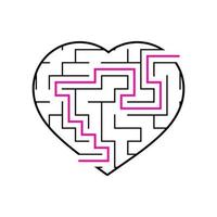 Labyrinth mit schwarzem Strich. liebevolles Herz. ein Spiel für Kinder. einfache flache Vektorillustration lokalisiert auf weißem Hintergrund. mit der Antwort. vektor