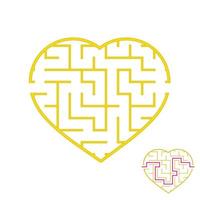 labyrint med en gul stroke. härligt hjärta. ett spel för barn. enkel platt vektorillustration isolerad på vit bakgrund. med svaret. vektor